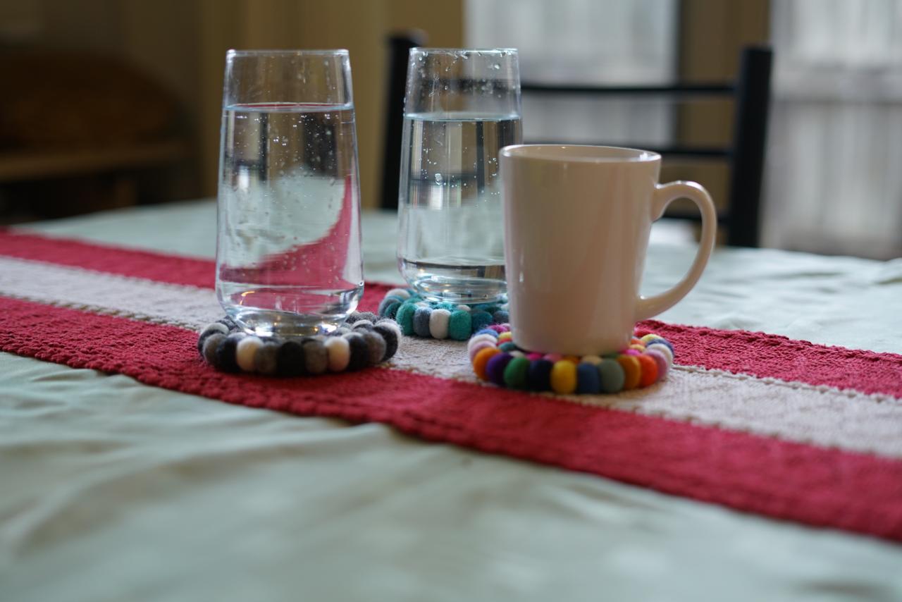Wool Felt Ball Coasters – Handmade Table Décor