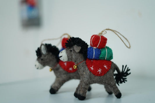 Felt Ornament Donkey with Gifts โ Handmade Christmas Decoration