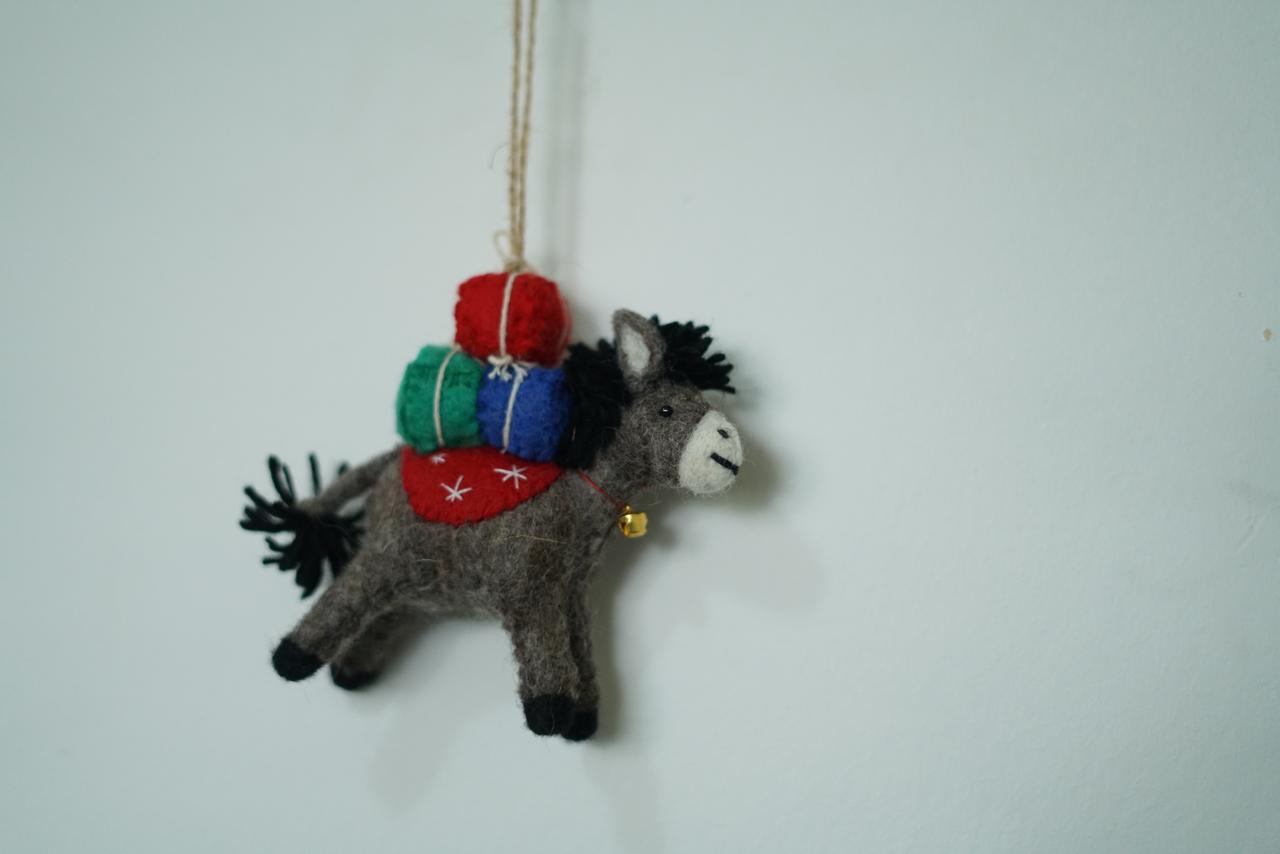 Felt Ornament Donkey with Gifts – Handmade Christmas Decoration
