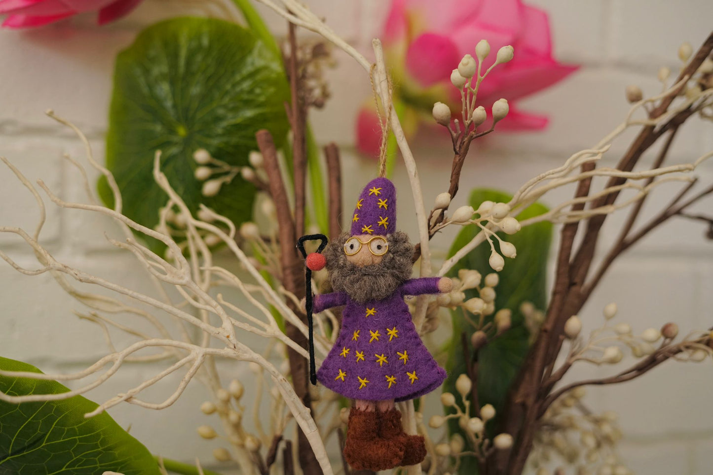 Wendall the Wizard handmade felt hanging decoration