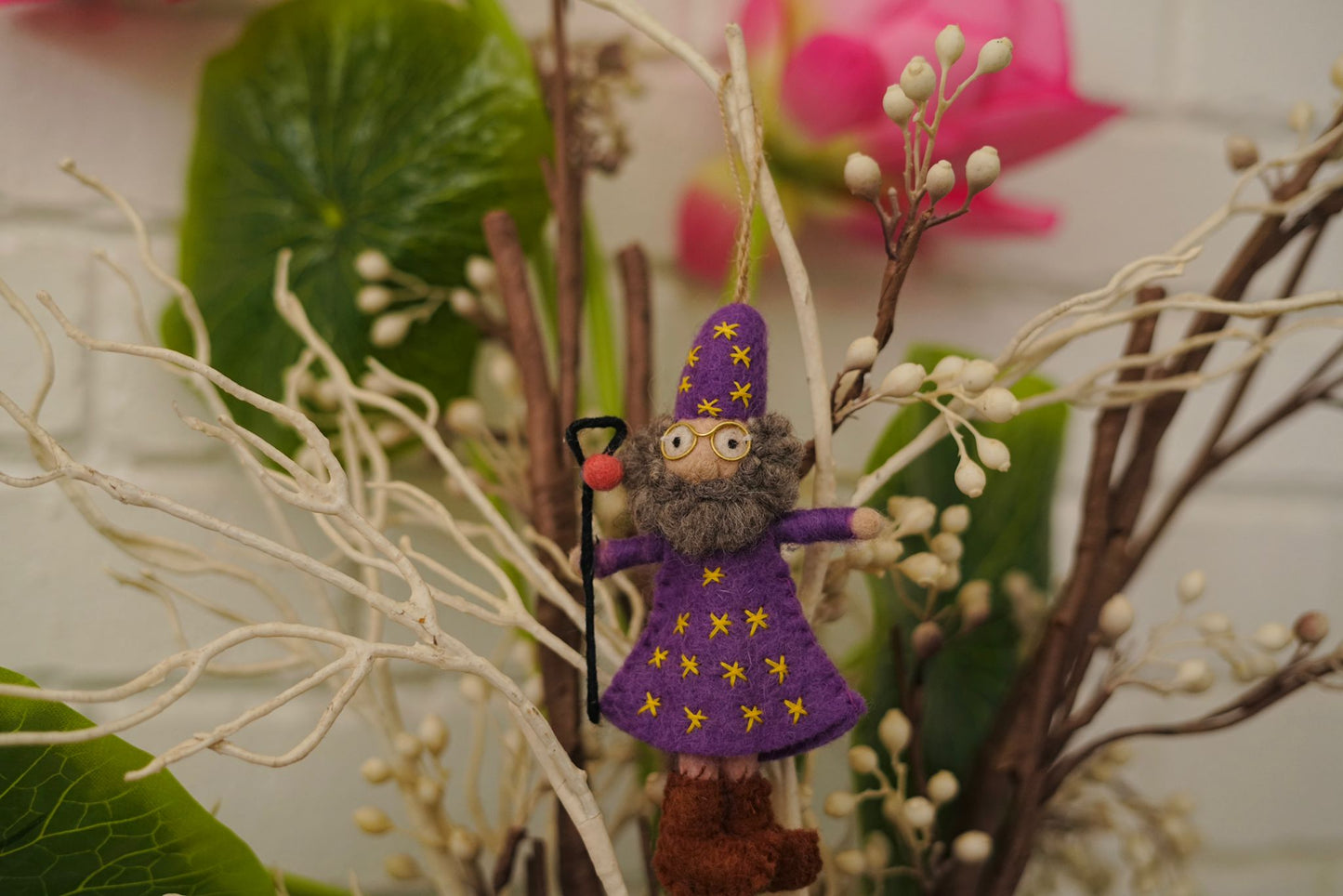 Wendall the Wizard handmade felt hanging decoration
