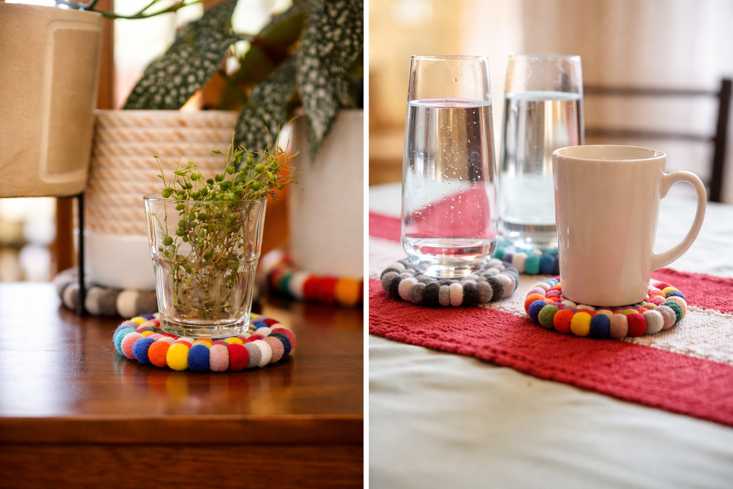 Wool Felt Ball Coasters – Handmade Table Décor