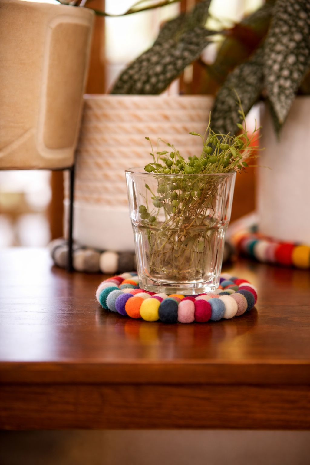 Wool Felt Ball Coasters – Handmade Table Décor