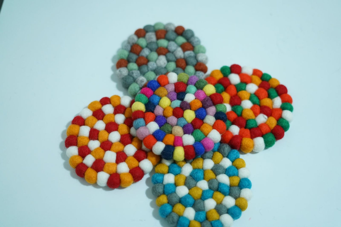 Wool Felt Ball Coasters – Handmade Table Décor