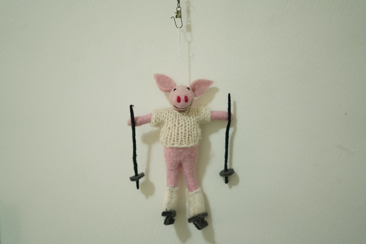 Handmade Alpine Swing Pig Ornaments