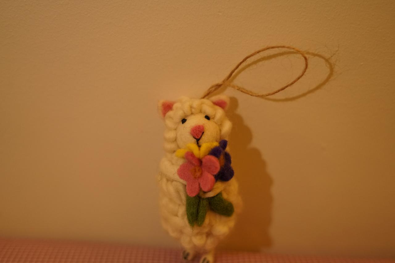 White & Cream Wool Felted Sheep Ornament