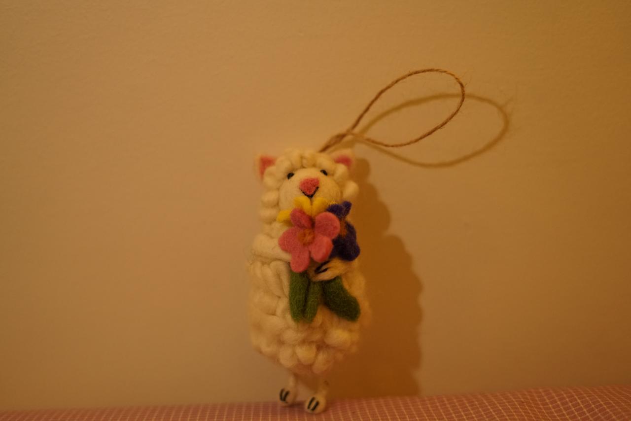 White & Cream Wool Felted Sheep Ornament