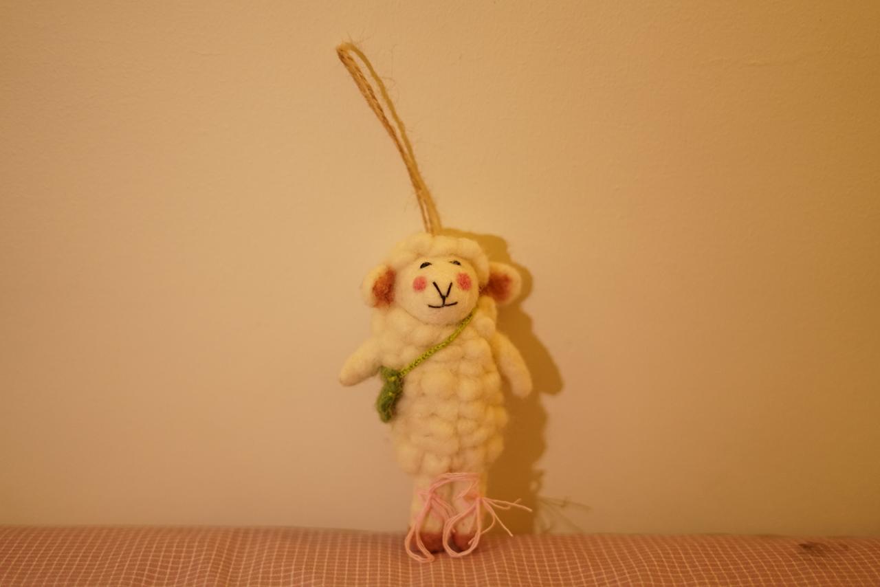 Needle-Felted Wool Sheep Ornament